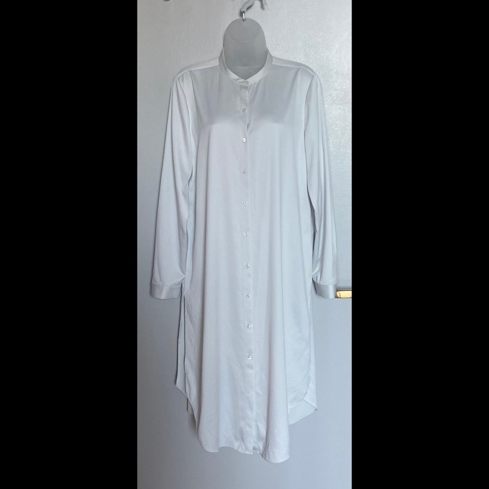 EILEEN FISHER off white Satin Button Down Dress Size S/P